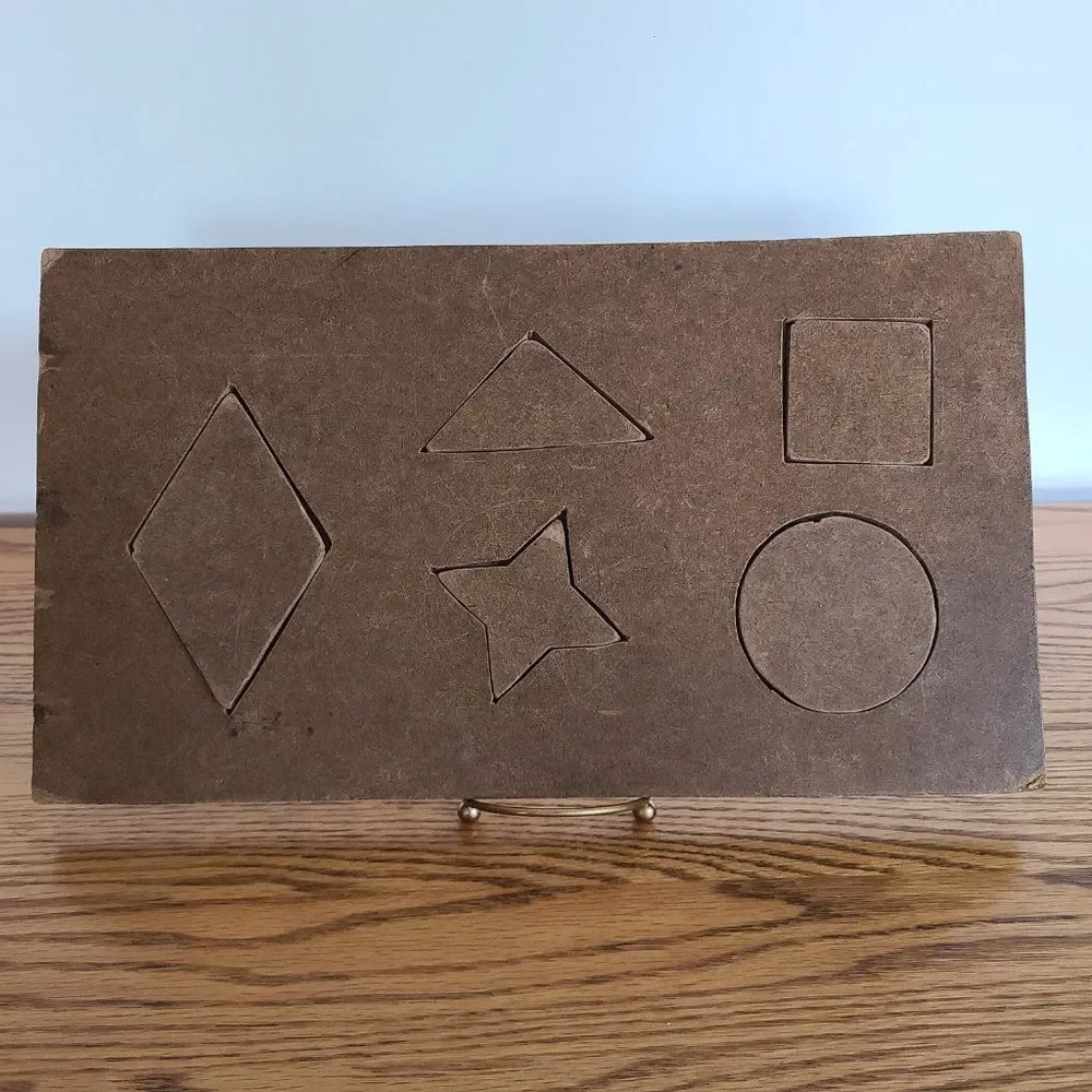 Handcrafted Vintage Primitive Kids Wooden Geometric Shapes Puzzle From 1964